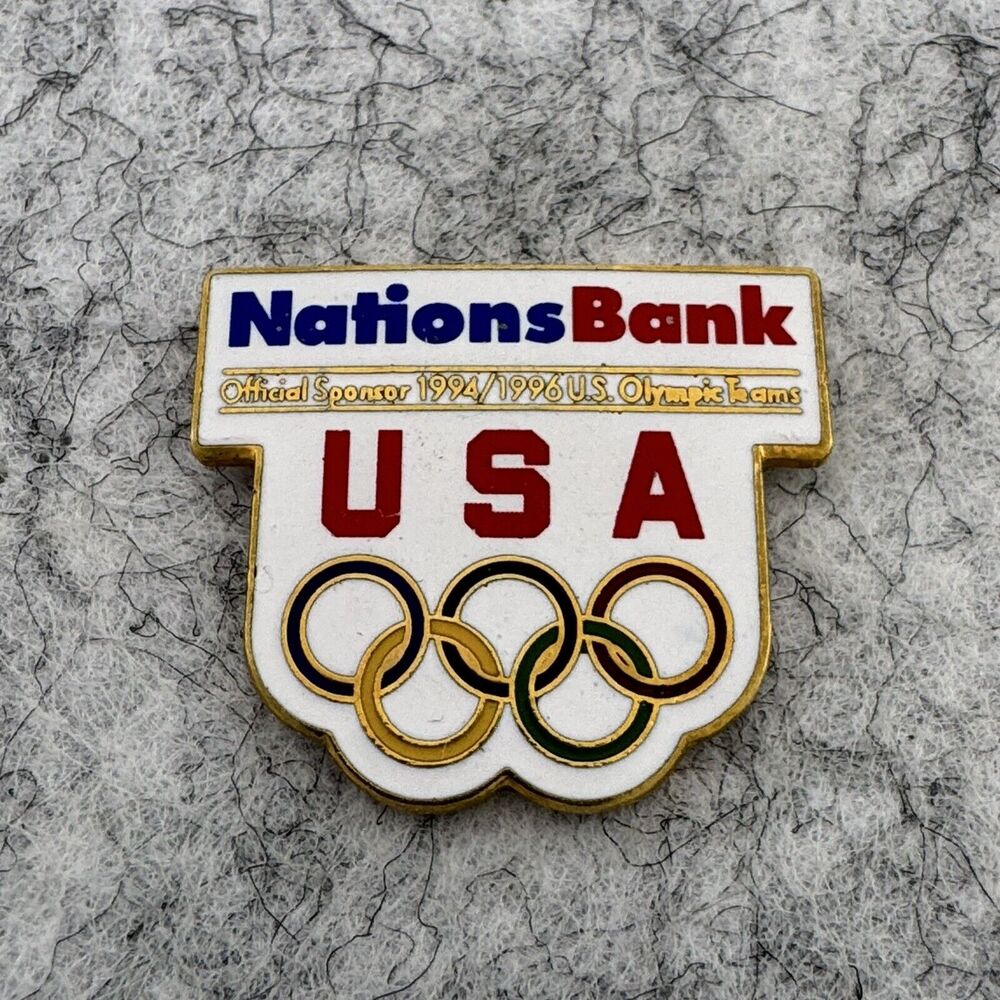 Nations Bank USA Olympics Lapel Pin Badge Proud Sponsor Advertising Aminco